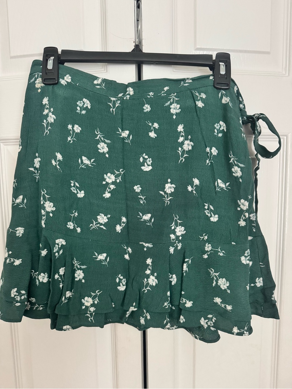 GB girls Forest Green Floral Tie-Side Ruffle Mini Skirt